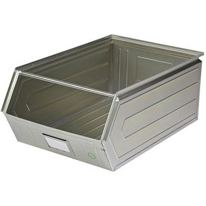 Magazijnbak van plaatstaal, l x b x h = 700 x 450 x 300 mm, met draagstang, verzinkt