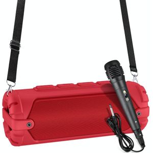 New Rixing NR-6013M Bluetooth 5.0 Portable Outdoor Karaoke Wireless Bluetooth Speaker with Microphone & Shoulder Strap(Red)