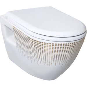 Creavit Design Ophang Wc Met Rvs Sproeier (Bidet), Wit Met Goud Decoratie