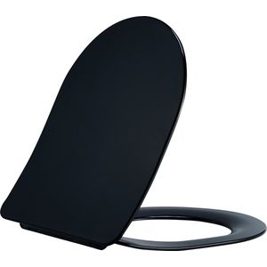 Creavit - Toiletbril - Mat Zwart duroplast softclose toiletzitting 36x44,5cm - DUROPLAST SIÈGE DE TOILETTE NOIR MAT, INOX CHARNIÈRES, SOFT-CLOSE