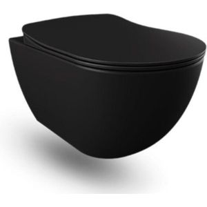 Creavit toilet met spoelrand in mat zwart inclusief zitting FE320