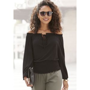 Shirt - Zwart - Blouseshirt - 3/4-Mouwen - Elastische Tailleband