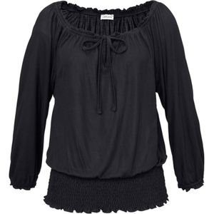 Shirt - Zwart - Blouseshirt - 3/4-Mouwen - Elastische Tailleband