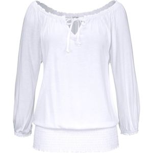 Blouseshirt - Wit - Met 3/4-mouwen - Elastische Tailleband - Carmenhals