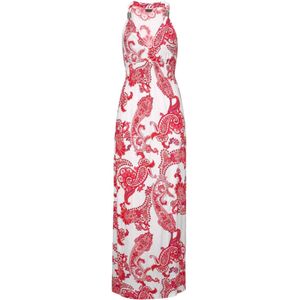 Rood/Wit Gedessineerde Zomerjurk - V-Hals - Mouwloos - Aansluitend