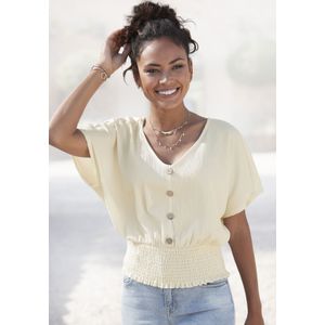 Longshirt - Crème - Blouseshirt - Korte Mouwen - V-hals