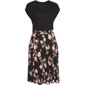 Zwart/oranje - Jerseyjurk - Korte Mouwen - All-over Print - Paperbag Stijl