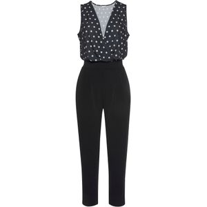 Jumpsuit - Zwart/Crème Gedessineerd - V-Hals - Mouwloos - Tanktopbandjes