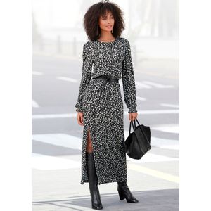 Lascana Midi-jurk met bloemenprint en split bij de benen, jurk met print, lange mouwen,