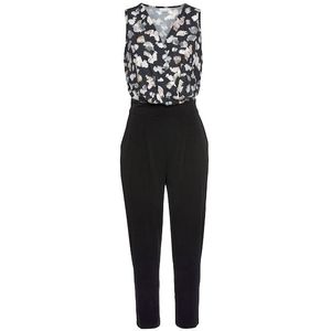 Jumpsuit - Zwart/Beige - V-Hals - Mouwloos - Tanktopbandjes