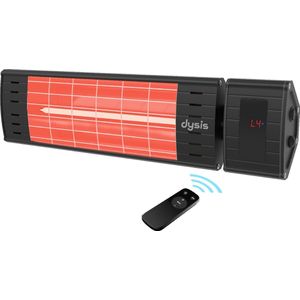 Dysis Halogeen Terrasverwarmer Low Glare, Infraroodstraler met Afstandsbediening - 2000W - 4 Warmtestanden - IP65 Stof- en Regenbestendig voor Binnen en Buiten, Elektrische Kachel voor Terras- Zwart