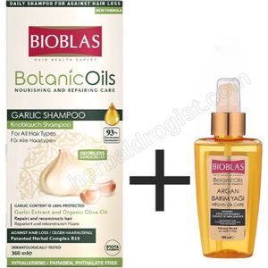 Bioblas Knoflook Shampoo 500 ml + Bioblas Arganolie 100 ml - Anti haaruitval - Herbal Shampoo - haarverzorging