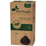 BioMagic Permanente haarkleur, keratine & arganolielijn, ammoniakvrije haarverf, bevat gecertificeerde biologische ingrediënten, haarkleuring voor een natuurlijke look (4,00 bruin)