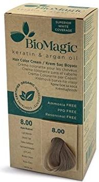 Natuurlijke Biologische haarverf, verrijkt met Keratine en Arganolie, zonder Ammoniak, PPD en Resorcinol- Kleur LICHTBLOND 8/00 - Je haar kleuren en verzorgen in één met BioMagic permanente haarverf! - Organic - Dierproefvrij - 100% Grijsdekkend