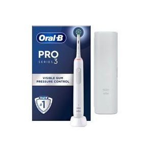 Oral-B Pro 3 elektrische tandenborstel volwassenen, 1 tandenborstelkop en reiskoffer, 3 modi met tanden bleken, 2-pins UK-stekker, wit