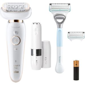 Braun Silk-épil 9 Flex Beauty Set Epilator for Women with Flexible Head Cordless Epilation including FaceSpa Brush Mini Hair Remover 9-105 ALT 9004