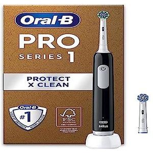 Oral-B Pro Series 1 Plus Edition Zwarte Elektrische Tandenborstel, 3 opzetborstels, 3 poetsmodi voor tandheelkundige verzorging, recyclebare verpakking, ontworpen door Braun