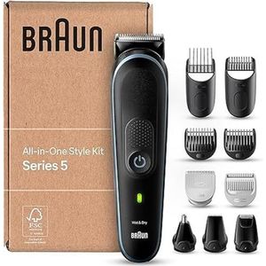 Braun Series 5 MGK5445 All-In-One baardverzorging bodygroomer set, trimmer/tondeuse heren, tondeuse, 10-in-1 baardtrimmer (recyclebare verpakking), 100 minuten looptijd, cadeau man, cadeau man