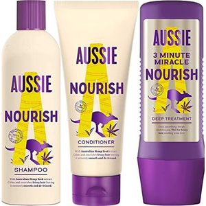 Aussie Nourish Routine met shampoo/conditioner/intensieve verzorging – anti-kroes, zachte en voedende haarverzorging, met Australische hennepzaadextract