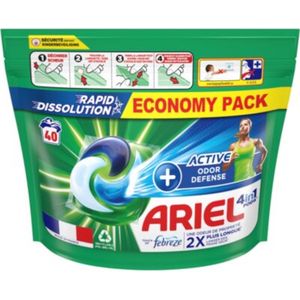 Ariel 4-in-1 PODS, vloeibaar wasmiddel in capsules, 40 wasbeurten, Active Odor Defense, Touch Of Febreze, een geur van netheid, 2 x langer