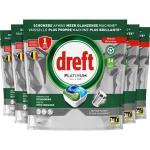 Dreft Platinum All In One Vaatwasmiddel - Original - Voordeelverpakking 5 x 34 Vaatwastabletten