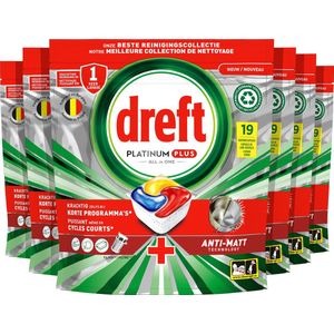 Dreft Platinum Plus All In One - Vaatwastabletten - Anti-dofheidstechnologie Citroen - Voordeelverpakking 6 x 19 Capsules