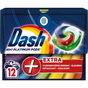 4x Dash Wasmiddelcapsules 4in1 Platinum Pods Color +Extra Vlekkenverwijderaar 12 stuks