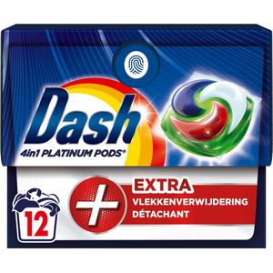2e halve prijs: Dash Wasmiddelcapsules 4in1 Platinum Pods +Extra Vlekkenverwijderaar 12 stuks