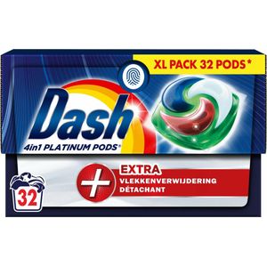 4x Dash Wasmiddelcapsules 4in1 Pods +Extra Vlekkenverwijderaar 32 stuks