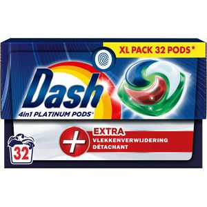 Dash Wasmiddelcapsules 4in1 Pods +Extra Vlekkenverwijderaar - 4 x 32 stuks - Voordeelverpakking