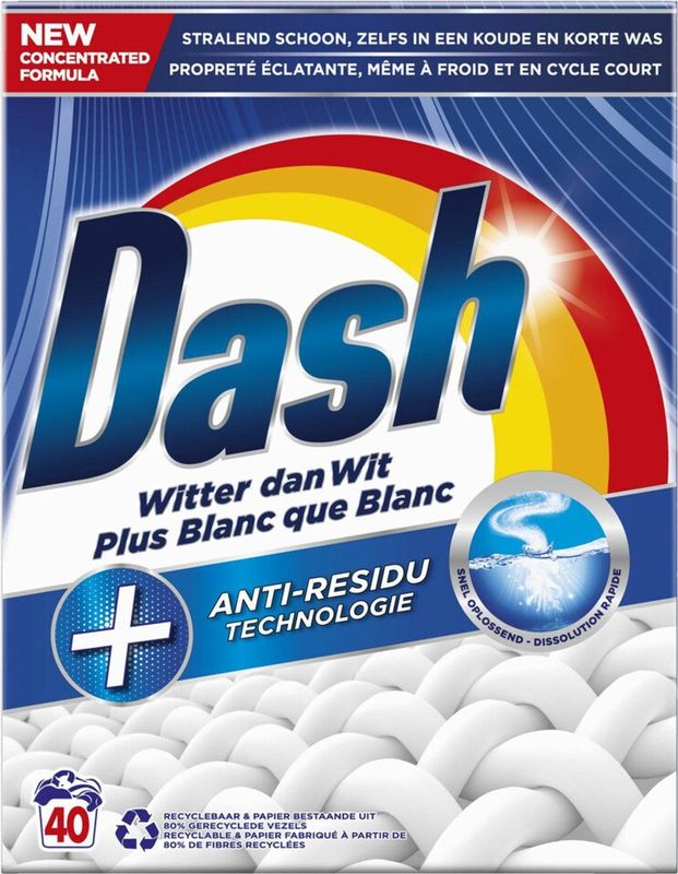 Dash - Witter dan Wit - Waspoeder - Wit - 40 Wasbeurten