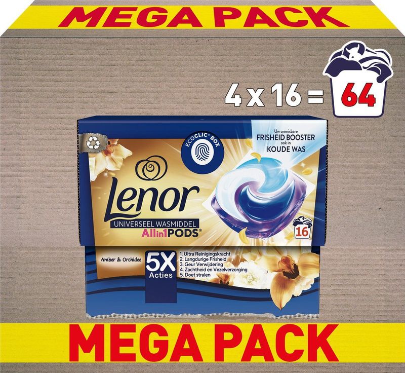 Lenor Wasmiddel Pods - Gouden Orchidee - 4 x 16 Capsules - Voordeelverpakking