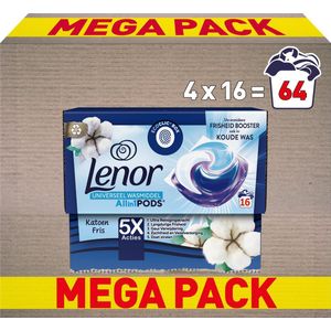 Lenor Wasmiddel Pods - Katoen Fris - 4 x 16 Capsules - Voordeelverpakking