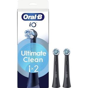 Oral-B iO Ultimate Clean Serie Schwarz, runde Bürsten, authentische CrissCross-Borsten, Entfernung von Zahnbelag, 2 Stück