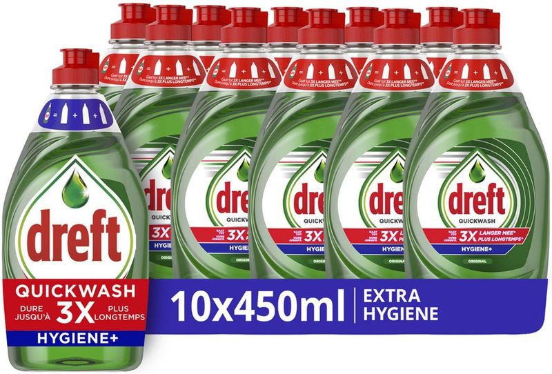 Dreft Quickwash Extra Hygiëne - Vloeibaar Afwasmiddel - 10 x 450 ml