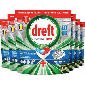 Dreft Platinum Plus All In One Vaatwastabletten Deep Clean-technologie - 6 x 19 stuks