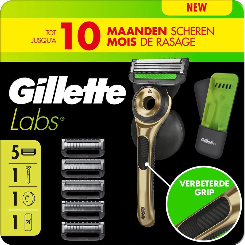 GilletteLabs - Champion Gold - Scheersysteem - 1 Handvat + 5 Scheermesjes + 1 Muurhanger + 1 Etui