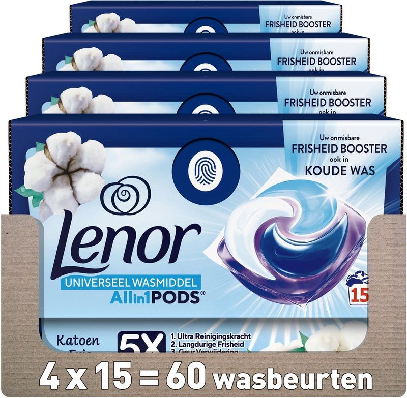 Lenor - Katoen Fris - All-in-1 Wasmiddel Pods - 20 Stuks