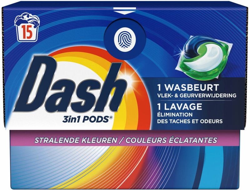 Dash - Wasmiddelcapsules - Stralende Kleuren - 15 Stuks - 3in1 Pods