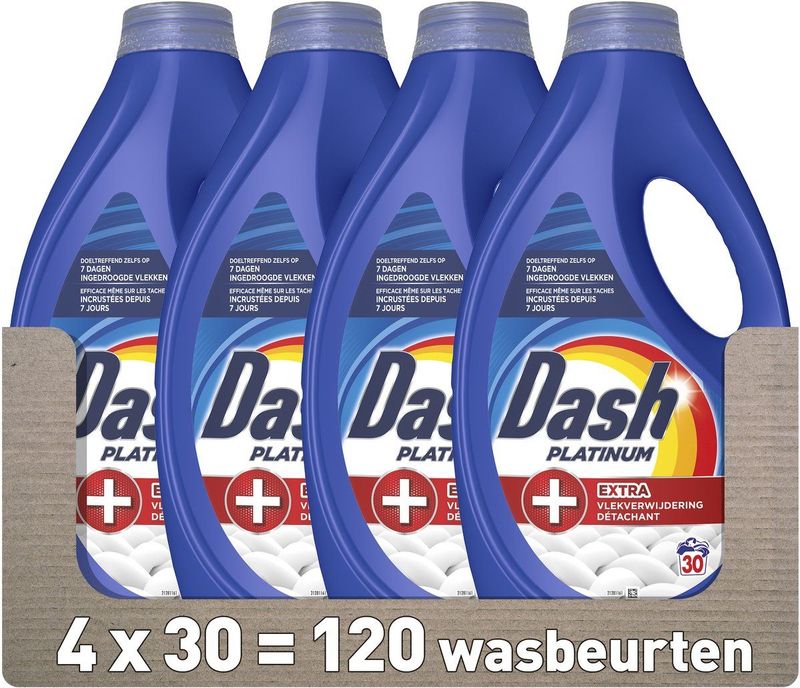 Dash - Platinum - Vloeibaar Wasmiddel - 4 x 30 Wasbeurten - Extra Vlekverwijdering