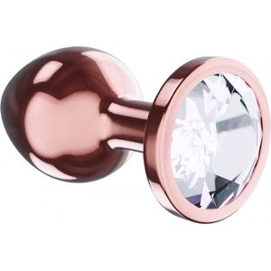 Metalen Buttplug - Diamond Collection - Moonstone Shine - Luxe verpakking - Maat: S - Diamantkleur: Wit - Rosé goud