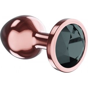 Metalen Buttplug - Diamond Collection - Jet Shine - Luxe verpakking - Maat: S - Diamantkleur: Zwart - Rosé goud