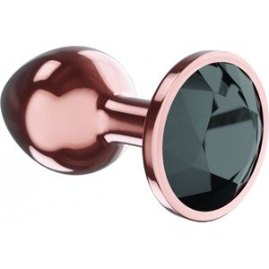 Metalen Buttplug - Diamond Collection - Jet Shine - Luxe verpakking - Maat: L - Diamantkleur: Zwart - Rosé goud