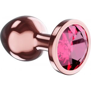 Metalen Buttplug - Diamond Collection - Ruby Shine - Luxe verpakking - Maat: S - Diamantkleur: Rood - Rosé goud