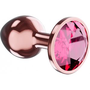 Metalen Buttplug - Diamond Collection - Ruby Shine - Luxe verpakking - Maat: L - Diamantkleur: Rood - Rosé goud