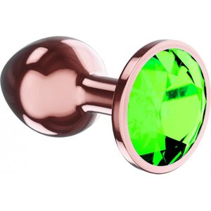 Metalen Buttplug - Diamond Collection - Emerald Shine - Luxe verpakking - Maat: S - Diamantkleur: Groen - Rosé goud
