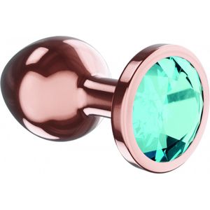 Metalen Buttplug - Diamond Collection - Topaz Shine - Luxe verpakking - Maat: L - Diamantkleur: Groen - Rosé goud