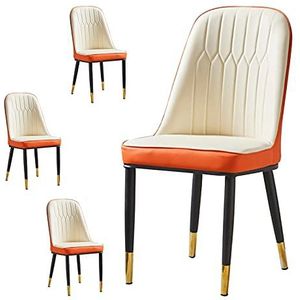 GEIRONV Woonkamer Hoekstoelen,voor Slaapkamer Studie Balkon Binnenplaats Lounge Stoel Colorblock Leer Keuken Eetkamerstoel 4 Stuks Eetstoelen (Color : White orange)