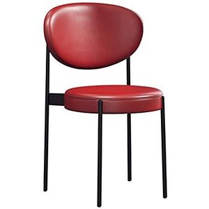 GEIRONV Leer Woonkamerstoelen,Onderhandeling Over Hotelkantoor Lounge Stoel Moderne Eenvoud Smeedijzer Zwarte Benen Eetstoel 1 Set Eetstoelen (Color : Red)