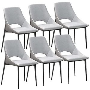 GEIRONV Set van 6 keukenstoelen, technologische stof Moderne Mid Century Woonkamer Zij stoelen Carbon Stalen benen Dineren stoelen Eetstoelen (Color : Gris)